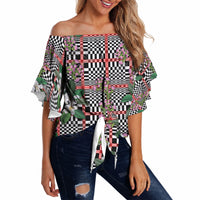Red Binakol Motifs With Jasminum Sambac Off Shoulder Wrap Waist Top Mabuhay Philippines Festival DT05 Red - Polynesian Pride