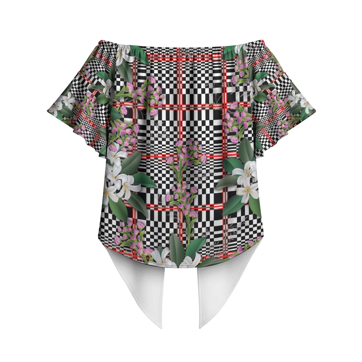 Red Binakol Motifs With Jasminum Sambac Off Shoulder Wrap Waist Top Mabuhay Philippines Festival DT05 - Polynesian Pride