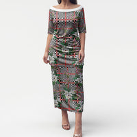 Red Binakol Motifs With Jasminum Sambac Puletasi Mabuhay Philippines Festival DT05 Long Dress Red - Polynesian Pride