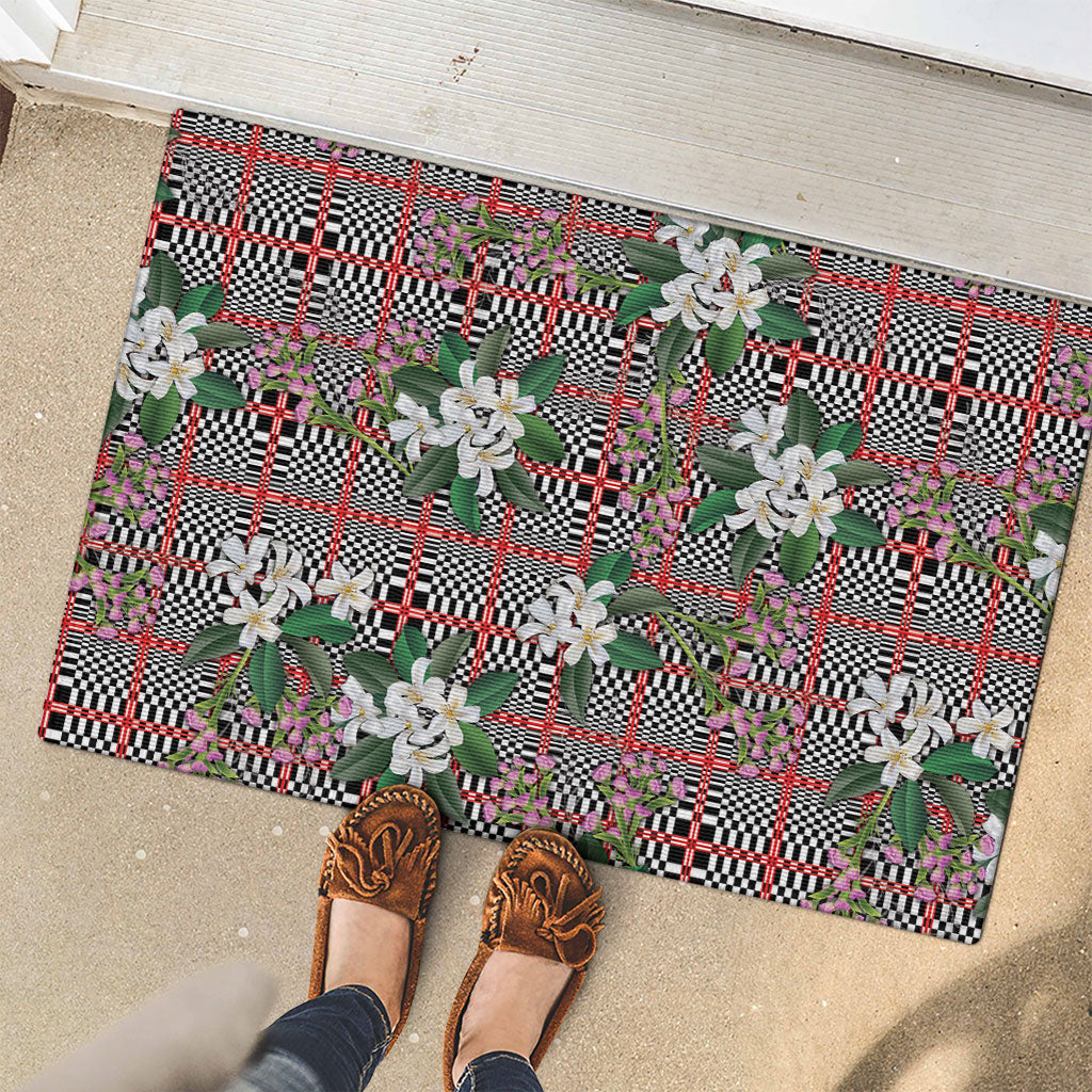 Red Binakol Motifs With Jasminum Sambac Rubber Doormat Mabuhay Philippines Festival DT05 - Polynesian Pride
