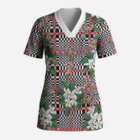 Red Binakol Motifs With Jasminum Sambac Scrub Top Mabuhay Philippines Festival DT05 Adult Red - Polynesian Pride
