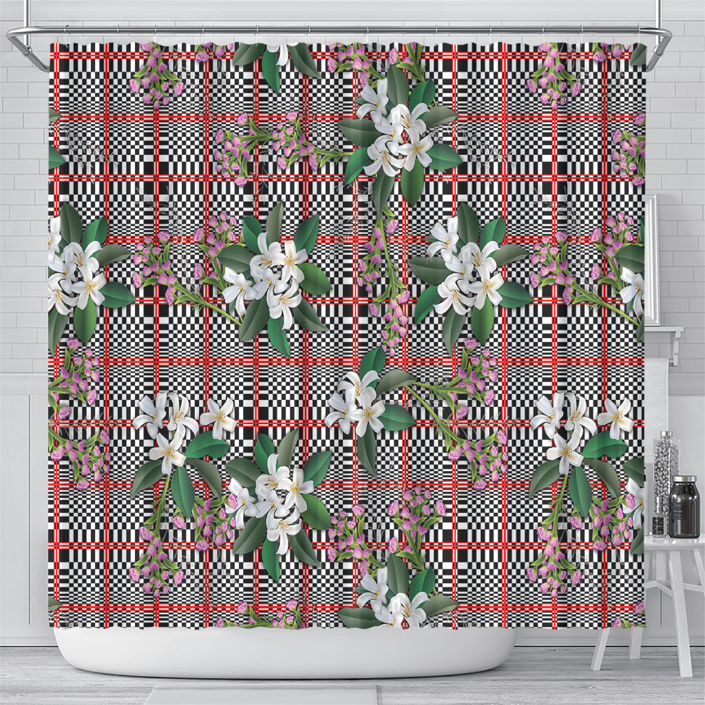 Red Binakol Motifs With Jasminum Sambac Shower Curtain Mabuhay Philippines Festival DT05 - Polynesian Pride