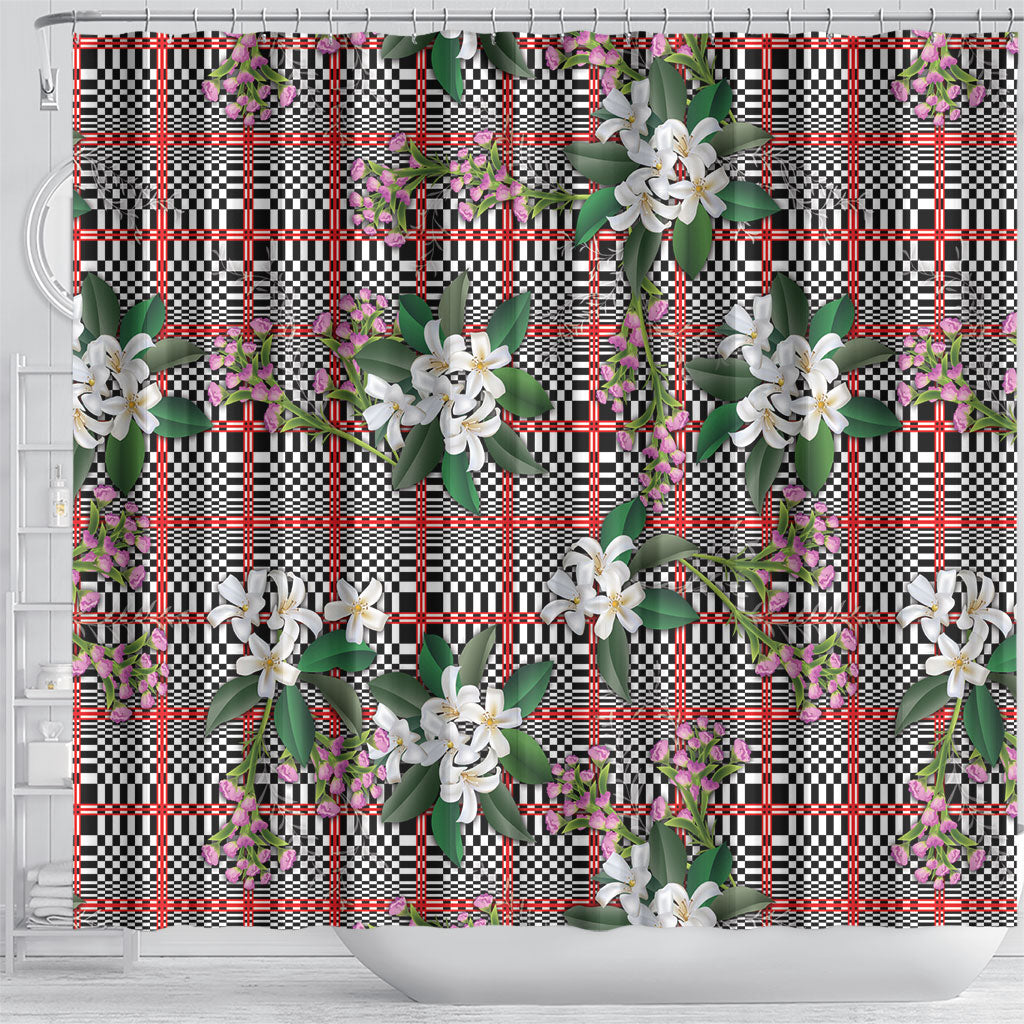 Red Binakol Motifs With Jasminum Sambac Shower Curtain Mabuhay Philippines Festival DT05 - Polynesian Pride