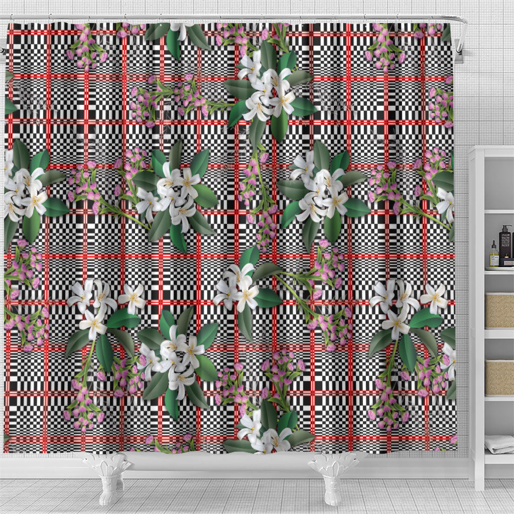 Red Binakol Motifs With Jasminum Sambac Shower Curtain Mabuhay Philippines Festival DT05 - Polynesian Pride