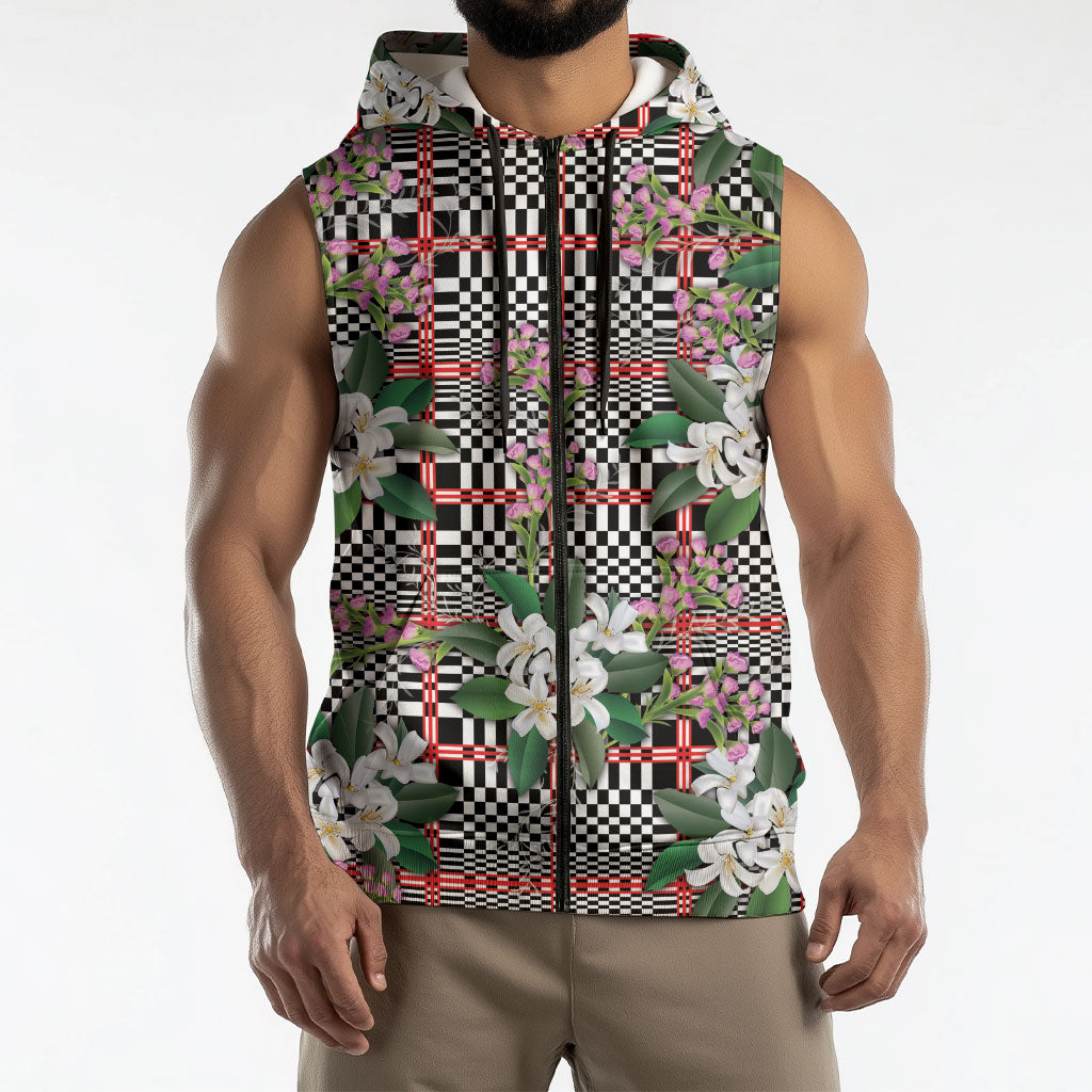 Red Binakol Motifs With Jasminum Sambac Sleeveless Zip Hoodie Mabuhay Philippines Festival DT05 - Polynesian Pride