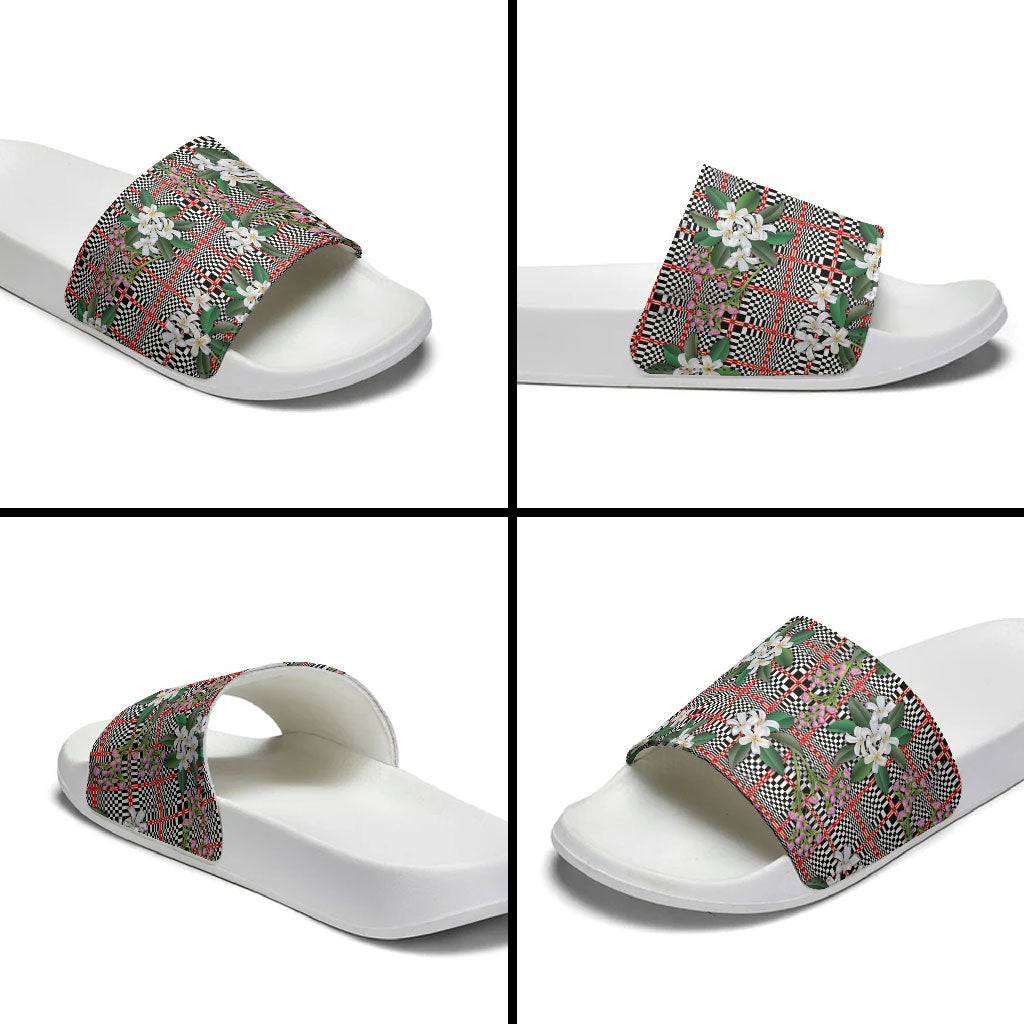 Red Binakol Motifs With Jasminum Sambac Slide Sandals Mabuhay Philippines Festival DT05 - Polynesian Pride