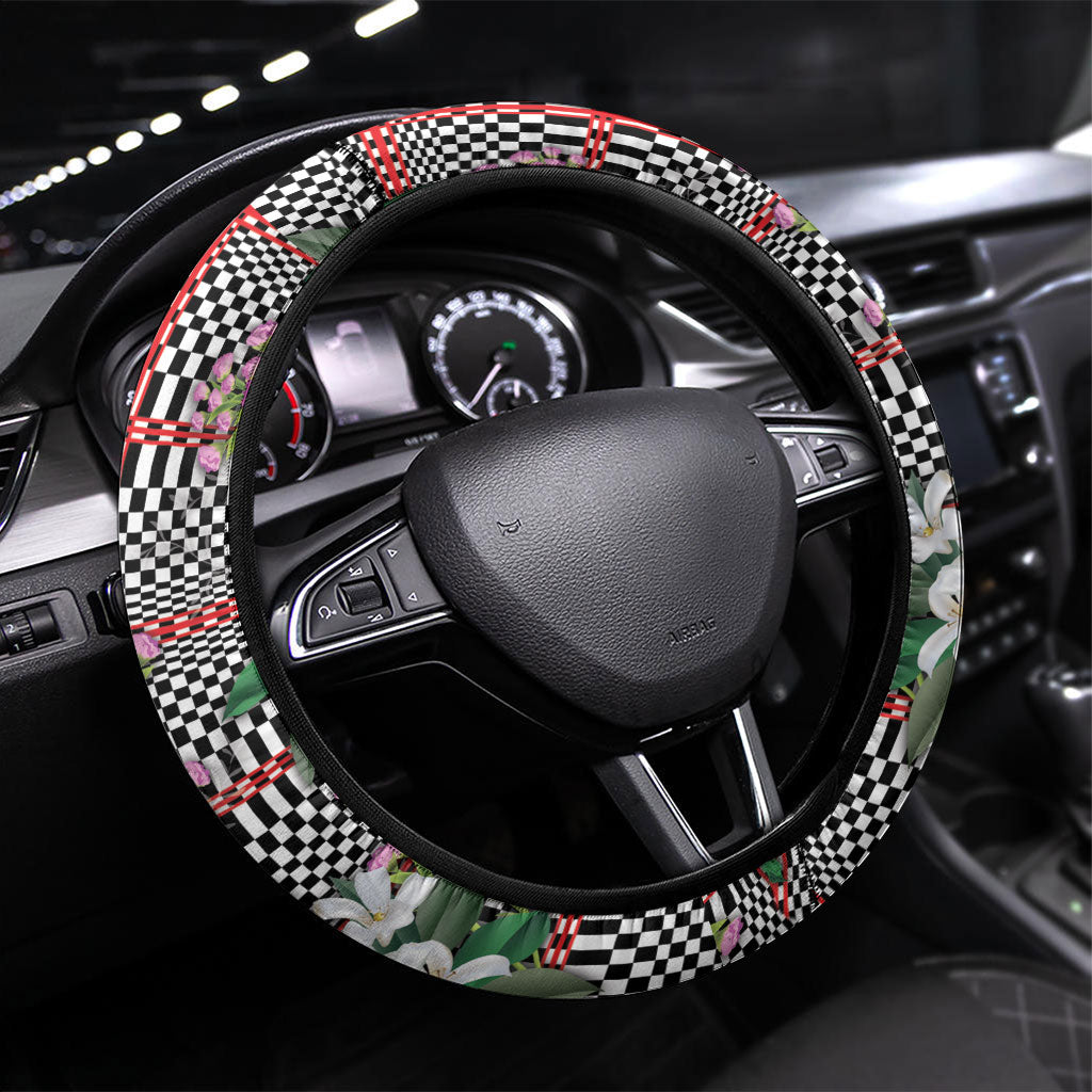 Red Binakol Motifs With Jasminum Sambac Steering Wheel Cover Mabuhay Philippines Festival DT05 Universal Fit Red - Polynesian Pride
