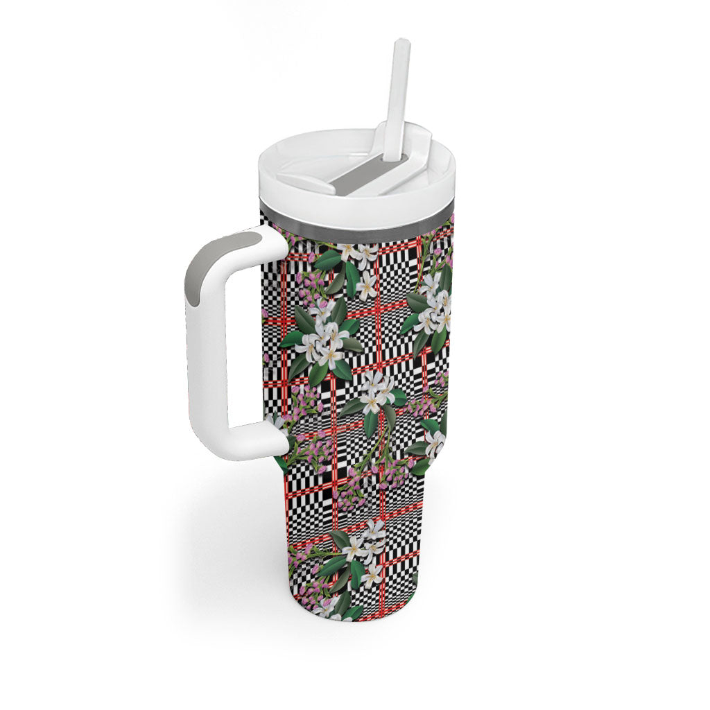 Red Binakol Motifs With Jasminum Sambac Tumbler With Handle Mabuhay Philippines Festival DT05 - Polynesian Pride