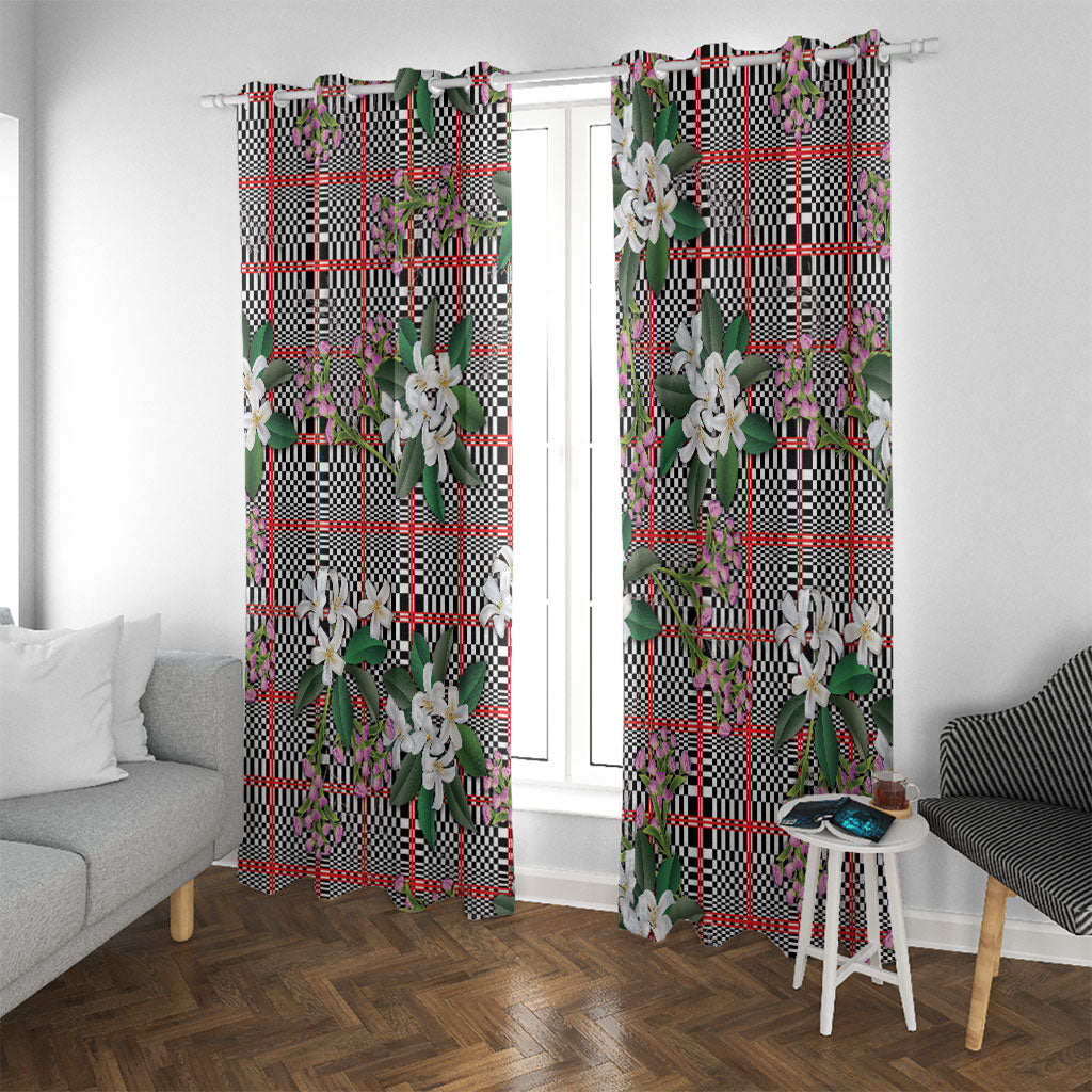 Red Binakol Motifs With Jasminum Sambac Window Curtain Mabuhay Philippines Festival DT05 With Grommets Red - Polynesian Pride
