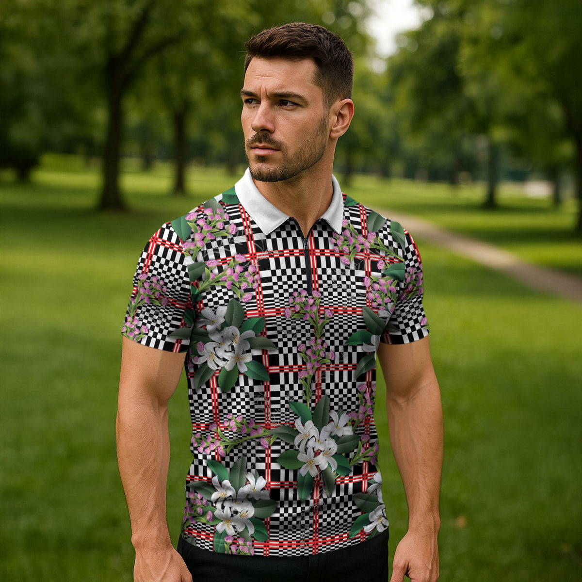Red Binakol Motifs With Jasminum Sambac Zipper Polo Shirt Mabuhay Philippines Festival DT05 - Polynesian Pride