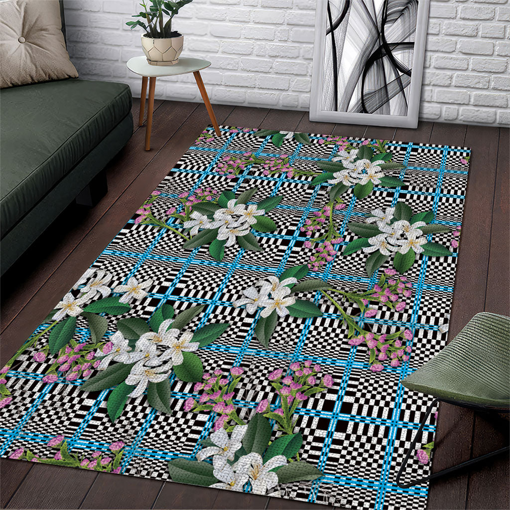 Blue Binakol Motifs With Jasminum Sambac Area Rug Mabuhay Philippines Festival DT05 Blue - Polynesian Pride
