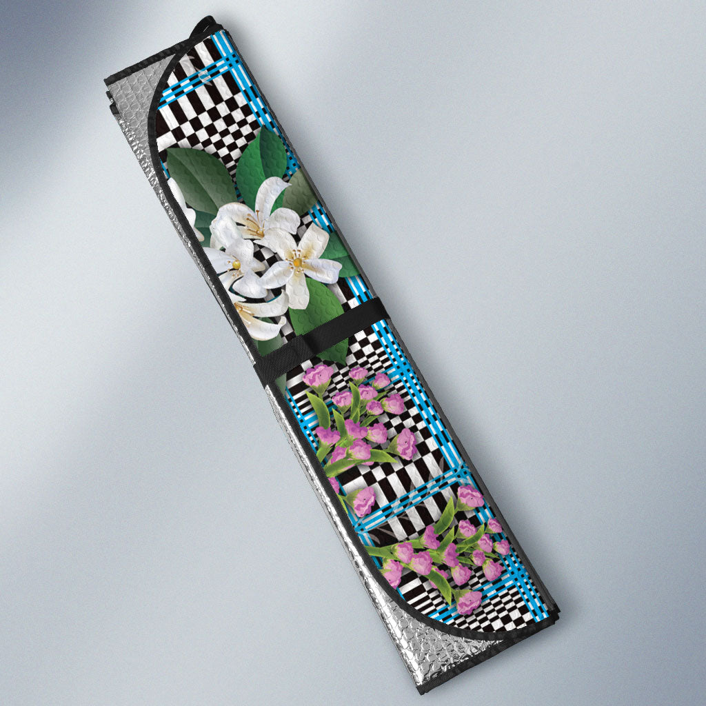 Blue Binakol Motifs With Jasminum Sambac Auto Sun Shade Mabuhay Philippines Festival DT05 - Polynesian Pride