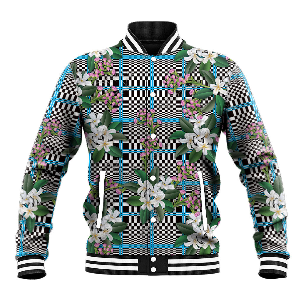 Blue Binakol Motifs With Jasminum Sambac Baseball Jacket Mabuhay Philippines Festival DT05 Unisex Blue - Polynesian Pride