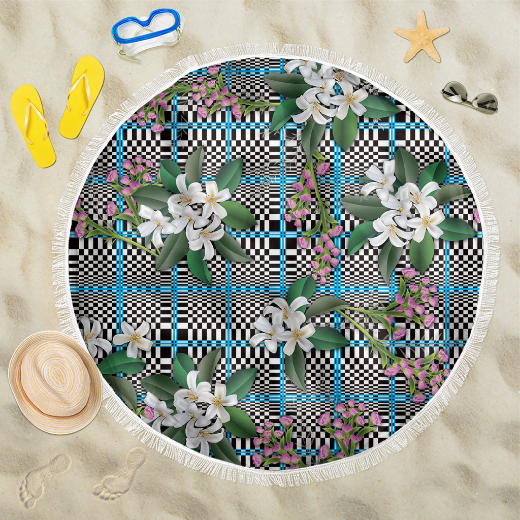 Blue Binakol Motifs With Jasminum Sambac Beach Blanket Mabuhay Philippines Festival DT05 One Size 150cm Blue - Polynesian Pride