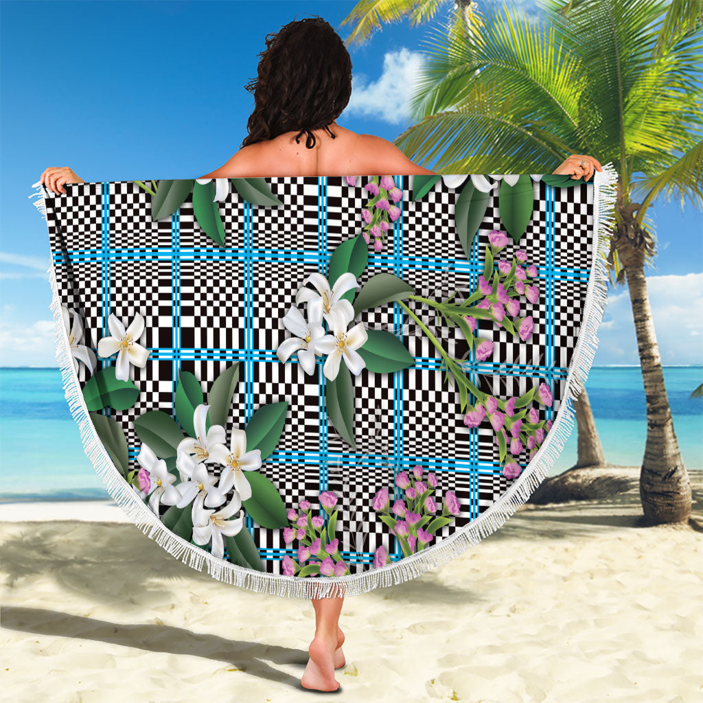 Blue Binakol Motifs With Jasminum Sambac Beach Blanket Mabuhay Philippines Festival DT05 - Polynesian Pride