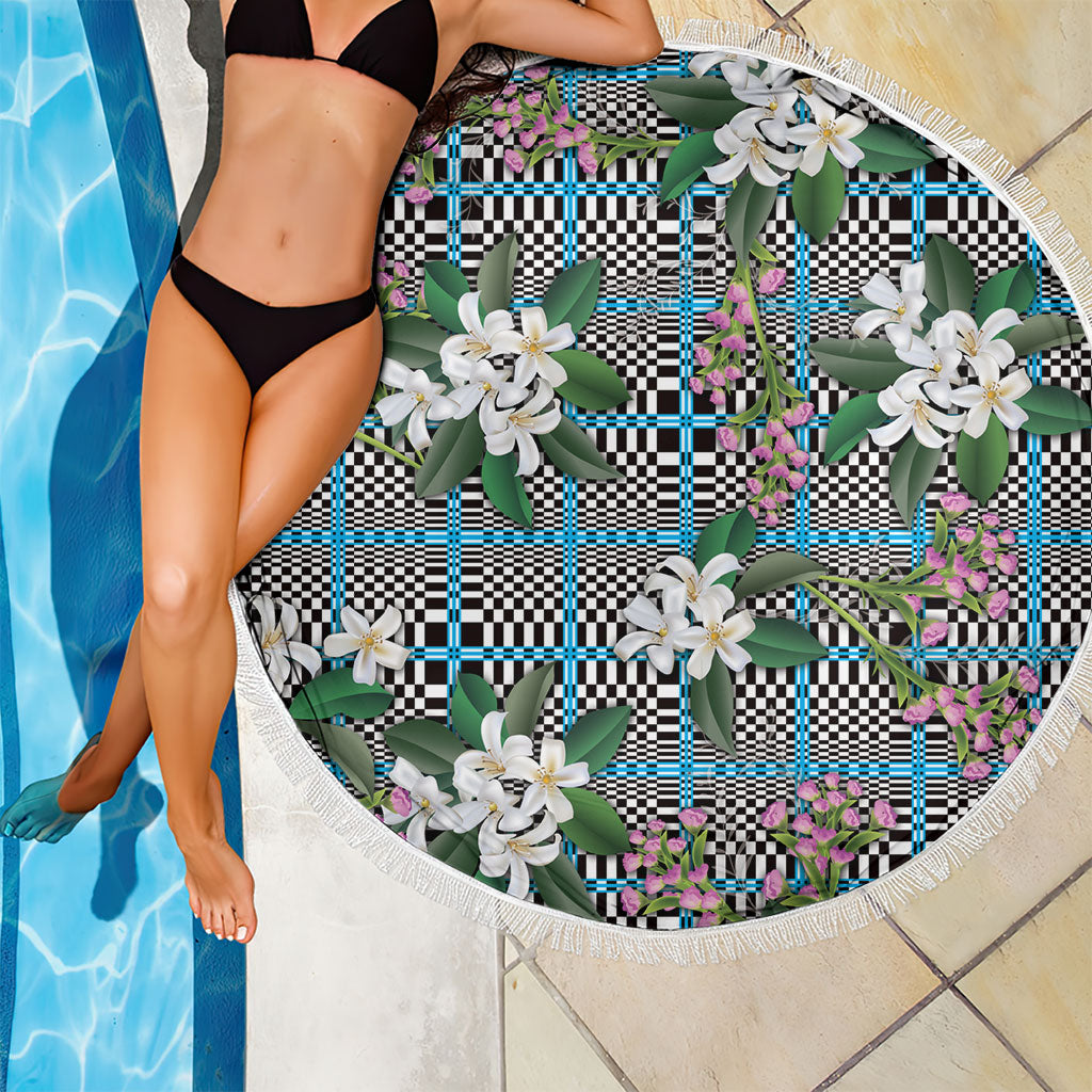 Blue Binakol Motifs With Jasminum Sambac Beach Blanket Mabuhay Philippines Festival DT05 - Polynesian Pride