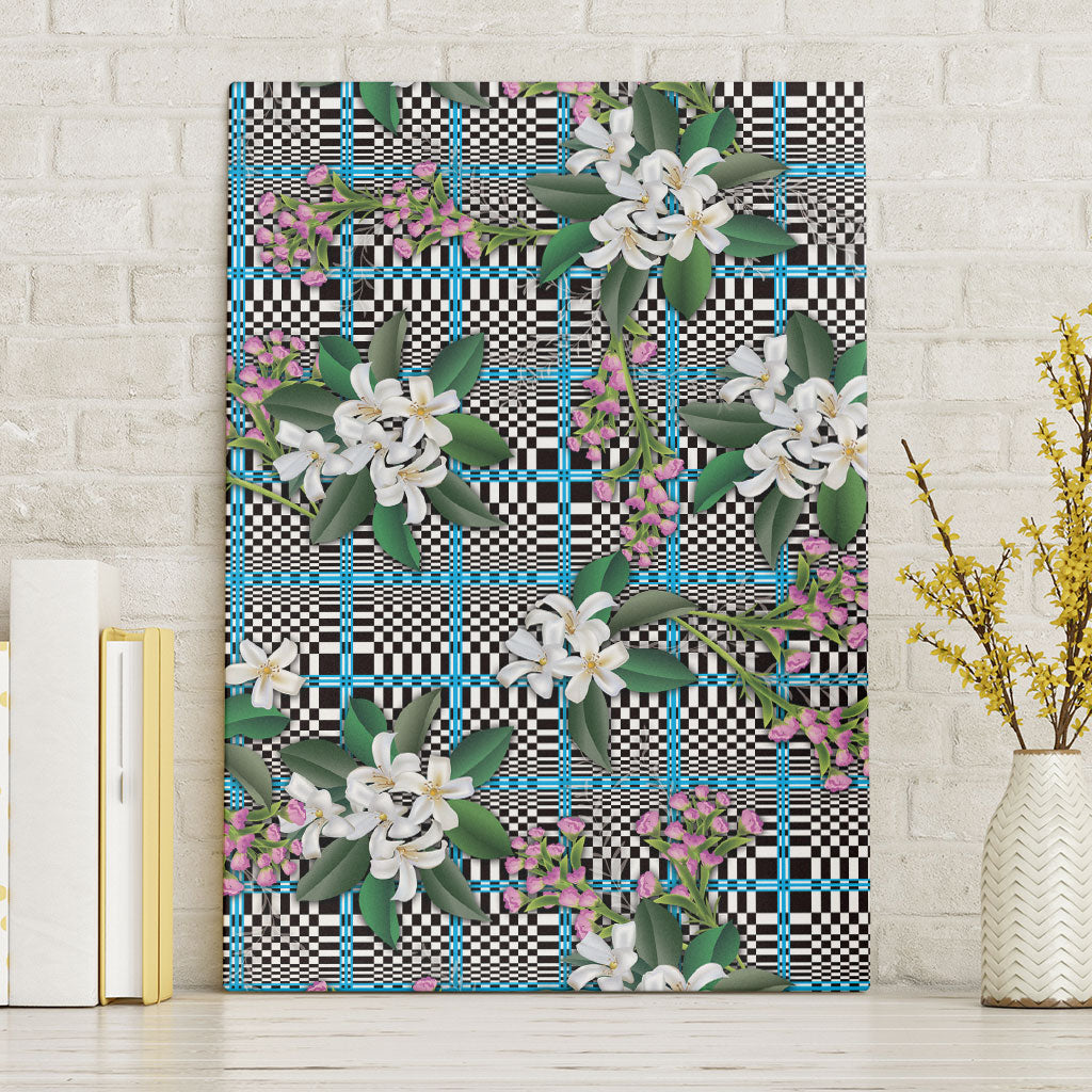 Blue Binakol Motifs With Jasminum Sambac Canvas Wall Art Mabuhay Philippines Festival DT05 Without Frame Blue - Polynesian Pride