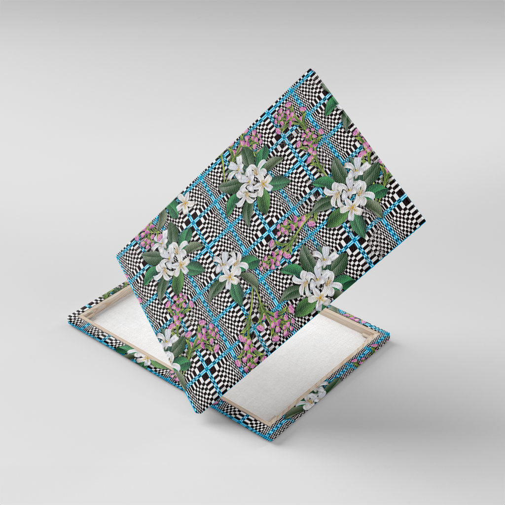 Blue Binakol Motifs With Jasminum Sambac Canvas Wall Art Mabuhay Philippines Festival DT05 With Frame Blue - Polynesian Pride