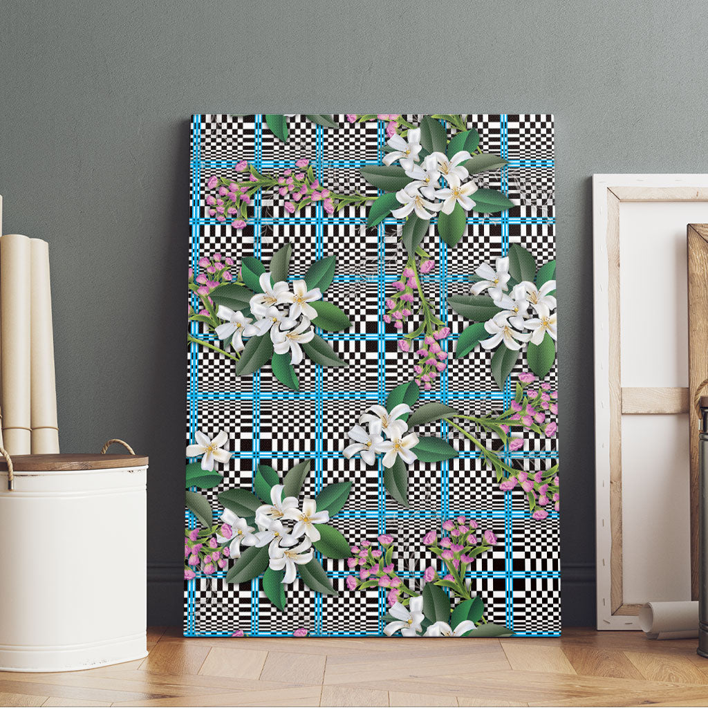 Blue Binakol Motifs With Jasminum Sambac Canvas Wall Art Mabuhay Philippines Festival DT05 - Polynesian Pride
