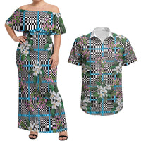 Blue Binakol Motifs With Jasminum Sambac Couples Matching Off Shoulder Maxi Dress and Hawaiian Shirt Mabuhay Philippines Festival DT05 Blue - Polynesian Pride