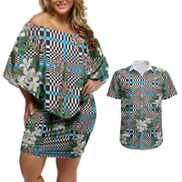 Blue Binakol Motifs With Jasminum Sambac Couples Matching Off Shoulder Short Dress and Hawaiian Shirt Mabuhay Philippines Festival DT05 Blue - Polynesian Pride