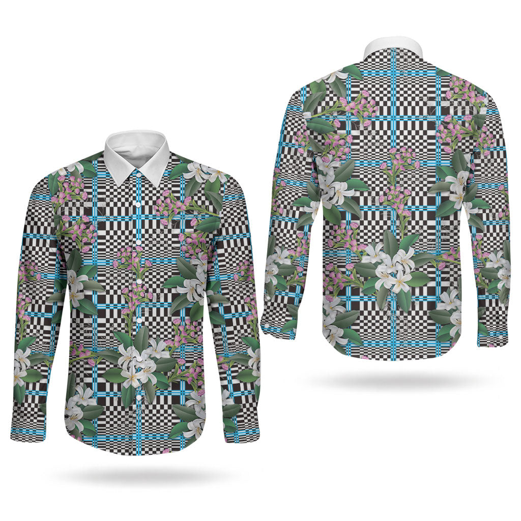 Blue Binakol Motifs With Jasminum Sambac Couples Matching Tank Maxi Dress and Long Sleeve Button Shirt Mabuhay Philippines Festival DT05 - Polynesian Pride