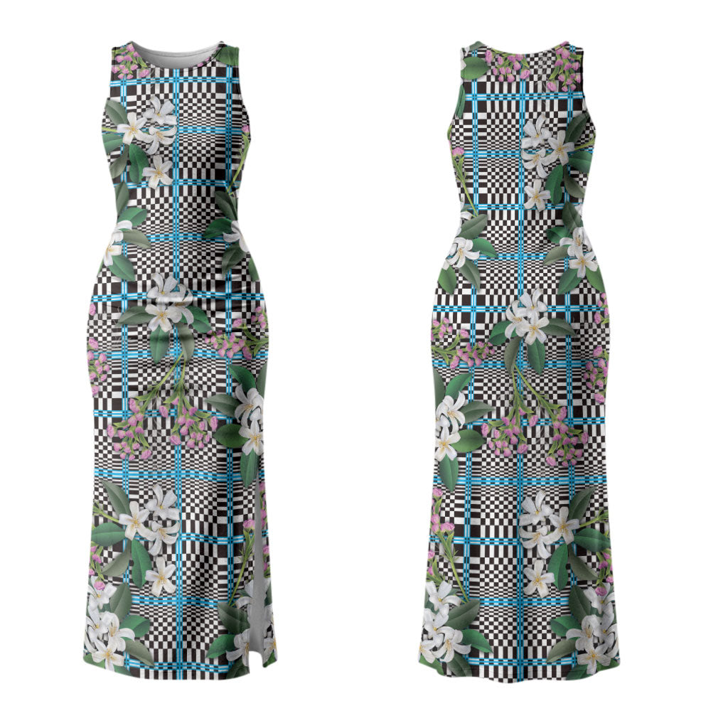 Blue Binakol Motifs With Jasminum Sambac Couples Matching Tank Maxi Dress and Long Sleeve Button Shirt Mabuhay Philippines Festival DT05 - Polynesian Pride