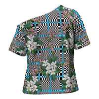 Blue Binakol Motifs With Jasminum Sambac Cross Shoulder Shirt Mabuhay Philippines Festival DT05 - Polynesian Pride