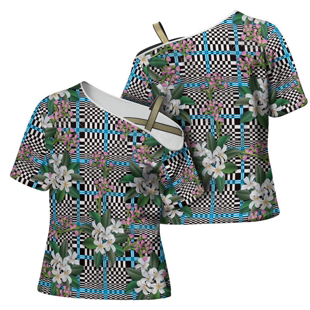 Blue Binakol Motifs With Jasminum Sambac Cross Shoulder Shirt Mabuhay Philippines Festival DT05 - Polynesian Pride