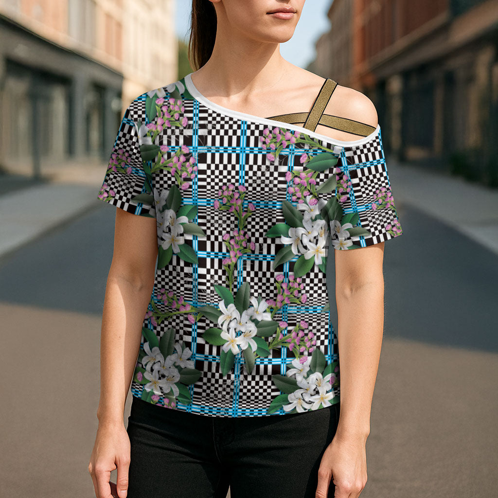 Blue Binakol Motifs With Jasminum Sambac Cross Shoulder Shirt Mabuhay Philippines Festival DT05 - Polynesian Pride