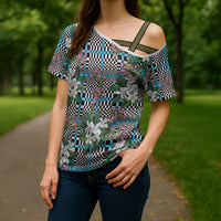 Blue Binakol Motifs With Jasminum Sambac Cross Shoulder Shirt Mabuhay Philippines Festival DT05 - Polynesian Pride