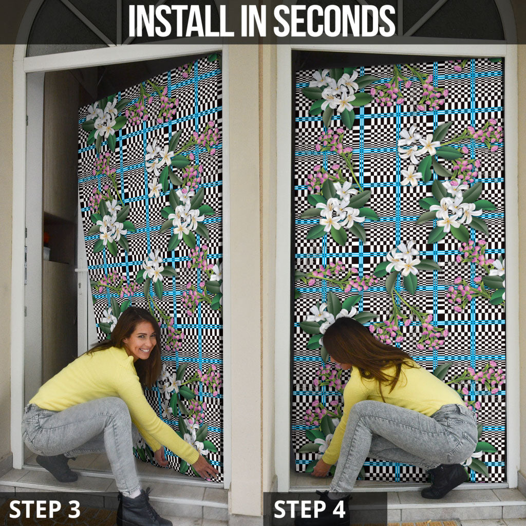 Blue Binakol Motifs With Jasminum Sambac Door Cover Mabuhay Philippines Festival DT05 - Polynesian Pride