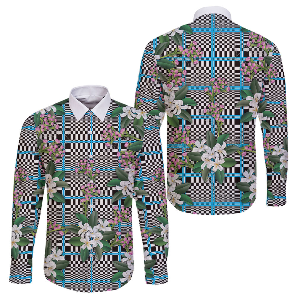 Blue Binakol Motifs With Jasminum Sambac Family Matching Short Sleeve Bodycon Dress and Hawaiian Shirt Mabuhay Philippines Festival DT05 Dad's Shirt - Long Sleeve Blue - Polynesian Pride