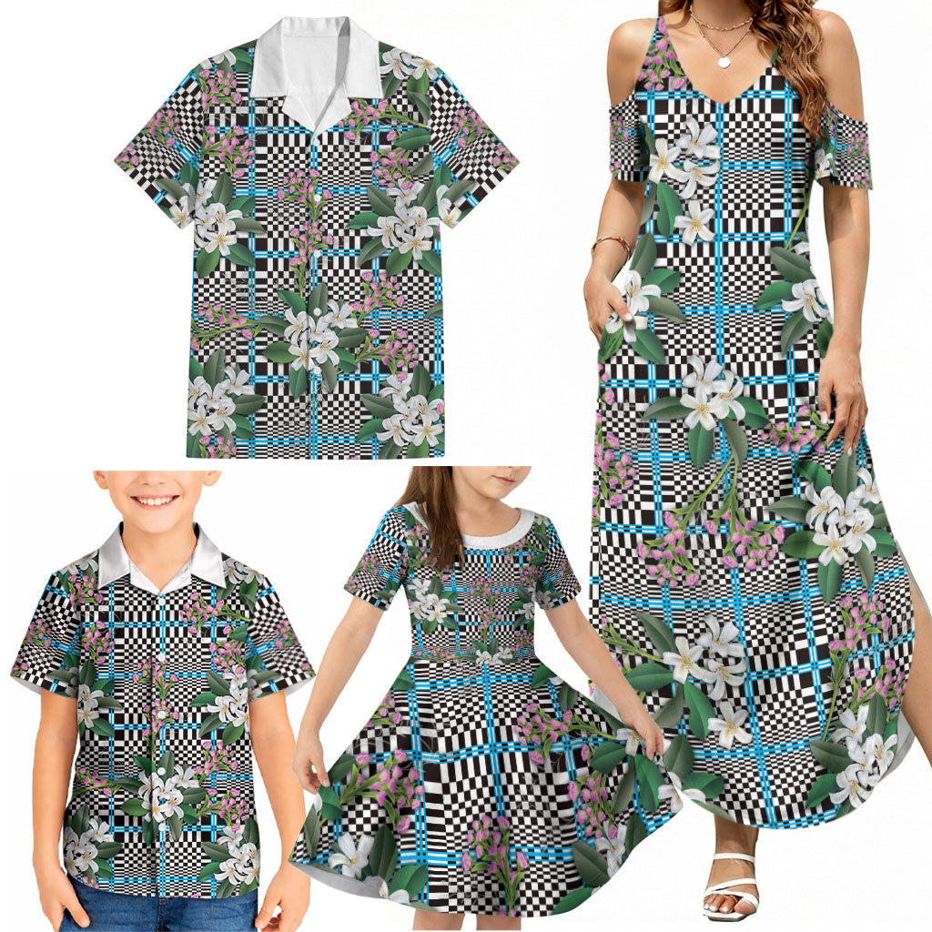 Blue Binakol Motifs With Jasminum Sambac Family Matching Summer Maxi Dress and Hawaiian Shirt Mabuhay Philippines Festival