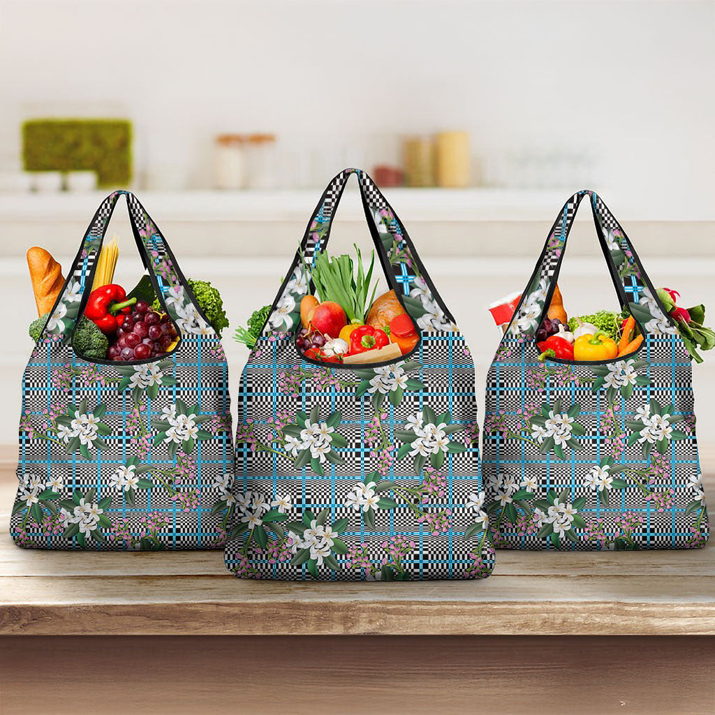 Blue Binakol Motifs With Jasminum Sambac Grocery Bag Mabuhay Philippines Festival DT05 3-pack One Size Blue - Polynesian Pride