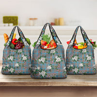 Blue Binakol Motifs With Jasminum Sambac Grocery Bag Mabuhay Philippines Festival DT05 3-pack One Size Blue - Polynesian Pride