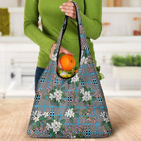 Blue Binakol Motifs With Jasminum Sambac Grocery Bag Mabuhay Philippines Festival DT05 - Polynesian Pride