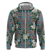 Blue Binakol Motifs With Jasminum Sambac Hoodie Mabuhay Philippines Festival DT05 Zip Hoodie Blue - Polynesian Pride