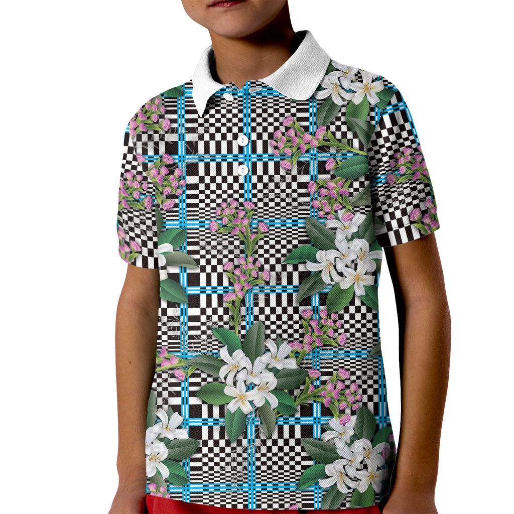 Blue Binakol Motifs With Jasminum Sambac Kid Polo Shirt Mabuhay Philippines Festival DT05 Kid Blue - Polynesian Pride
