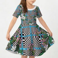 Blue Binakol Motifs With Jasminum Sambac Kid Short Sleeve Dress Mabuhay Philippines Festival DT05 KID Blue - Polynesian Pride