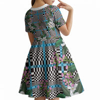 Blue Binakol Motifs With Jasminum Sambac Kid Short Sleeve Dress Mabuhay Philippines Festival DT05 - Polynesian Pride