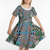 Blue Binakol Motifs With Jasminum Sambac Kid Short Sleeve Dress Mabuhay Philippines Festival DT05 - Polynesian Pride