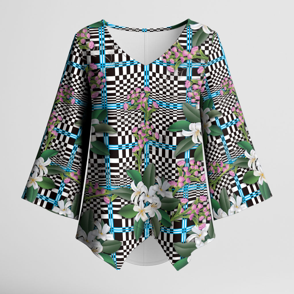 Blue Binakol Motifs With Jasminum Sambac Kimono Sleeve Blouse Mabuhay Philippines Festival DT05 Female Blue - Polynesian Pride