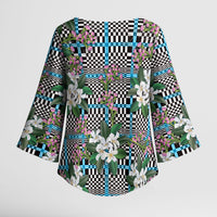 Blue Binakol Motifs With Jasminum Sambac Kimono Sleeve Blouse Mabuhay Philippines Festival DT05 - Polynesian Pride