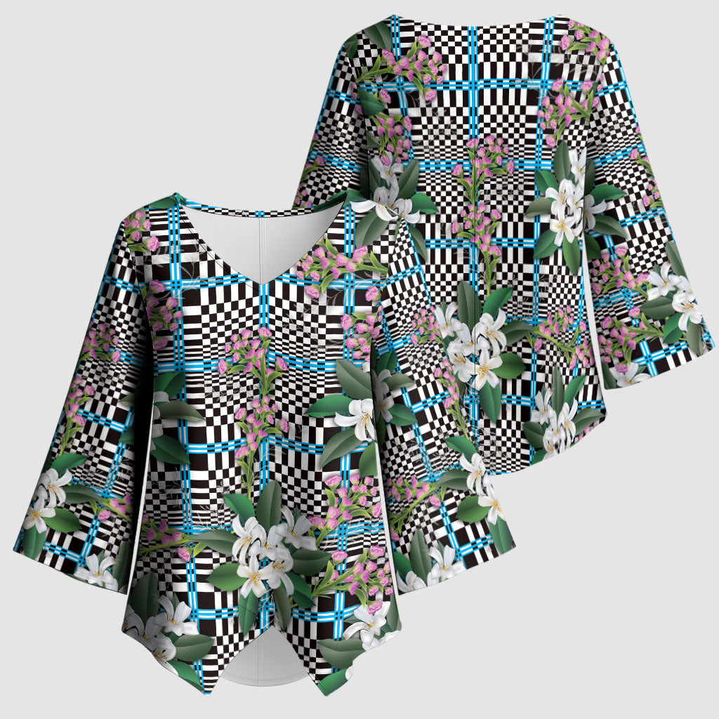 Blue Binakol Motifs With Jasminum Sambac Kimono Sleeve Blouse Mabuhay Philippines Festival DT05 - Polynesian Pride