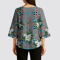 Blue Binakol Motifs With Jasminum Sambac Kimono Sleeve Blouse Mabuhay Philippines Festival DT05 - Polynesian Pride