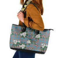 Blue Binakol Motifs With Jasminum Sambac Leather Tote Bag Mabuhay Philippines Festival DT05 Blue - Polynesian Pride