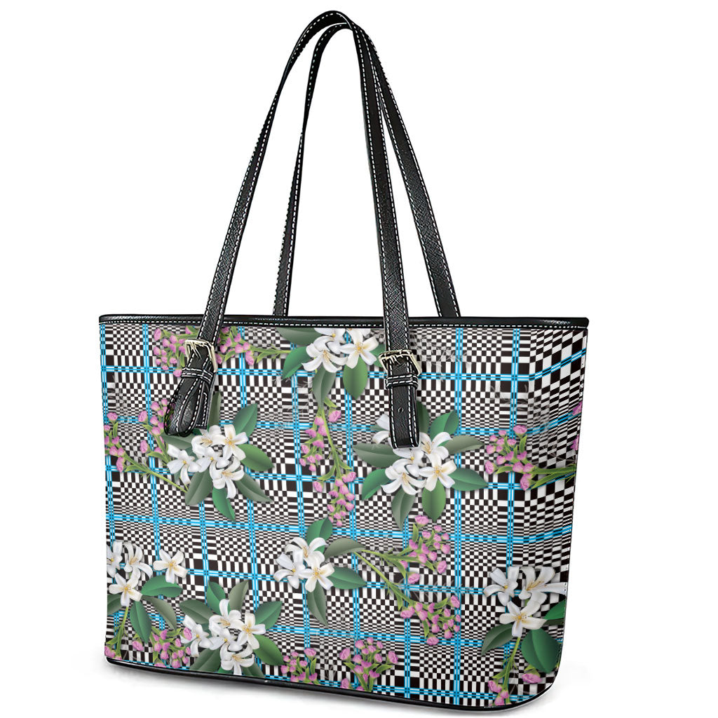 Blue Binakol Motifs With Jasminum Sambac Leather Tote Bag Mabuhay Philippines Festival DT05 - Polynesian Pride