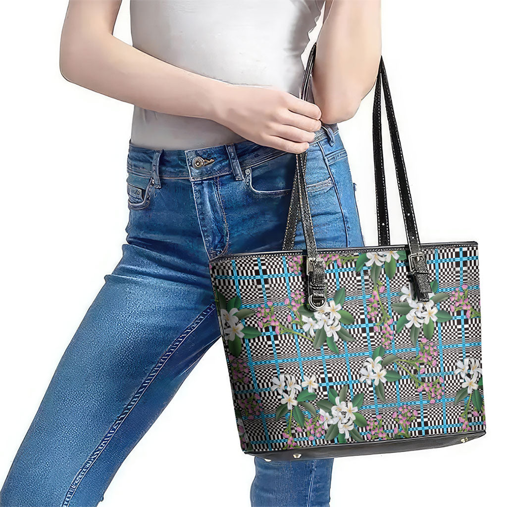 Blue Binakol Motifs With Jasminum Sambac Leather Tote Bag Mabuhay Philippines Festival DT05 - Polynesian Pride