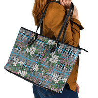 Blue Binakol Motifs With Jasminum Sambac Leather Tote Bag Mabuhay Philippines Festival DT05 - Polynesian Pride